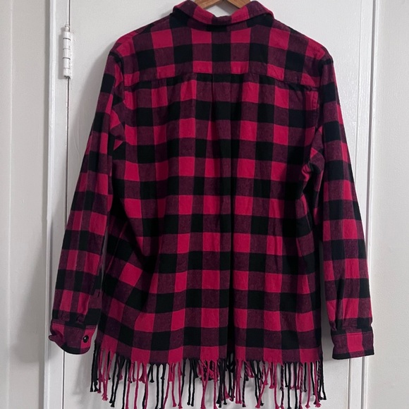 POLO Ralph Lauren Women’s Country Black & Red Check Flannel Fringe - Size L - Picture 2 of 11